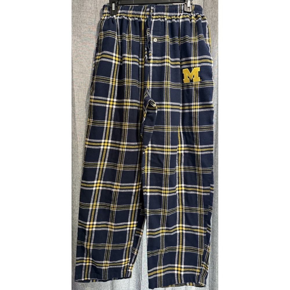 Sideline Mens Large Maize/Blue Pajama Bottom Lounge Flannel Pants M Logo Pockets
